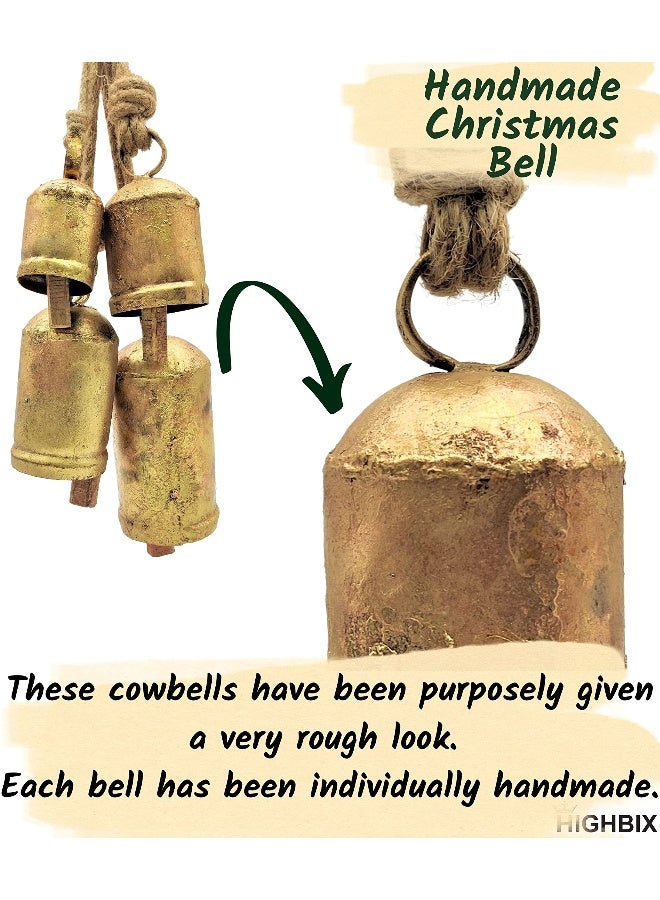 HIGHBIX Rustic Christmas Hanging Bells - Handmade Iron Bell Set on Jute Rope - Vintage Shabby Chic Door & Wall Decor - HIGHBIX Farmhouse Holiday Decoration (4) - Image 4